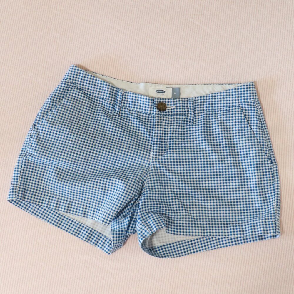 Blue Gingham Chino Mid Rise 100% Cotton Shorts | Old Navy Women's Size 0